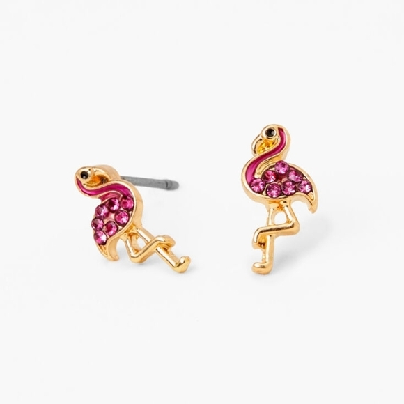 Jewelry - Pink Flamingo Stud Earrings Crystal Accent Tropical Summer Jewelry Gift